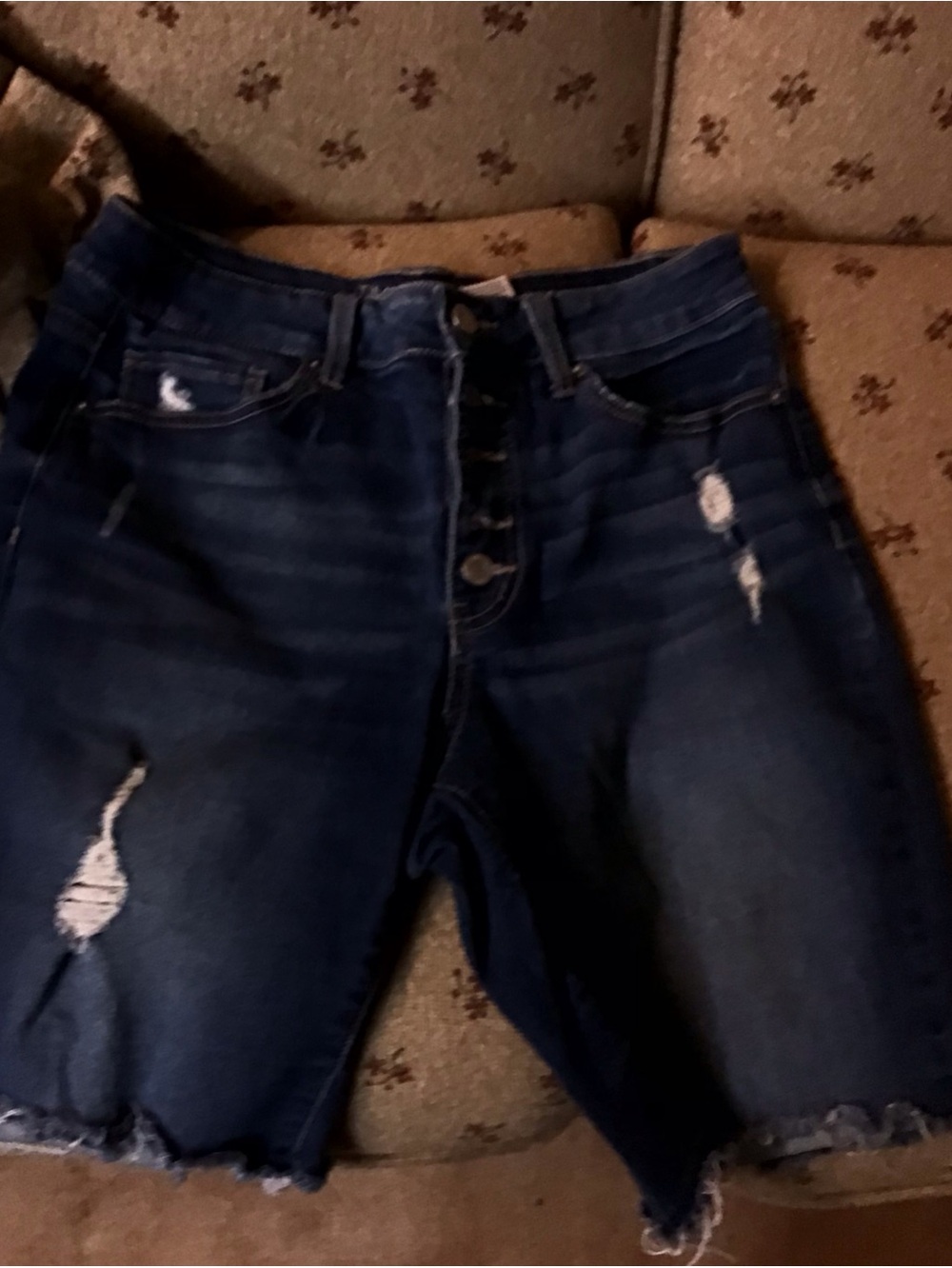 Time and Tru Dark Blue Distressed Denim Jean Shorts